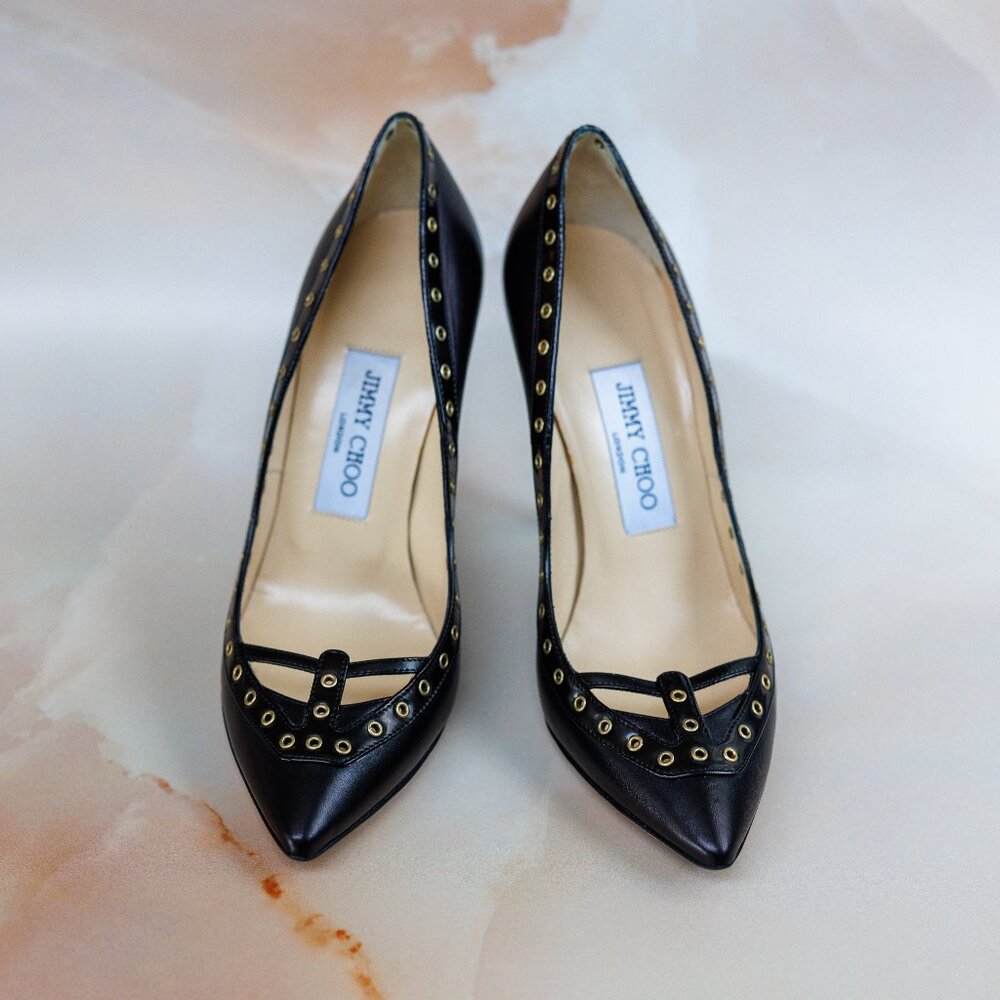 Vintage Jimmy Choo Black Leather High Heels Shoes